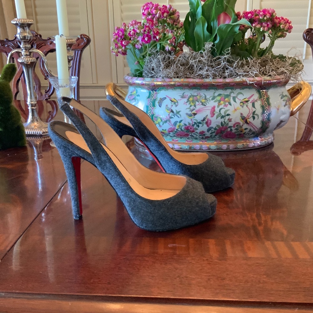 Christian Louboutin Gray Peep-Toe Heels